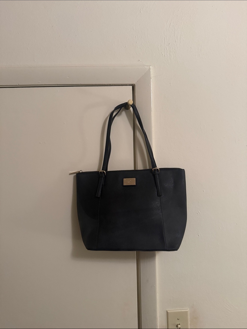 New York & Company Black Leather Tote Bag with Double Handles